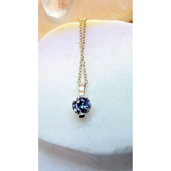 Round Cut 1Ct Diamonique Solitaire Sterling Silver Pendant Necklace VTG - Picture 5 of 7